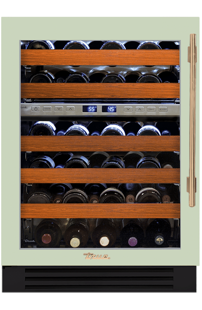 Undercounter Wine Cabinet, Left Hinged, Sage, Gold Hardware TWC24DZLOGCDSK129H08
