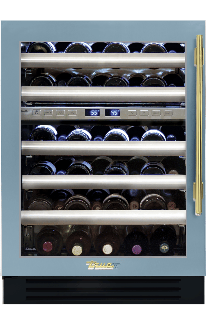 Undercounter Wine Cabinet, Left Hinged, Bluestone, Brass Hardware TWC24DZLOGCDSK152H01