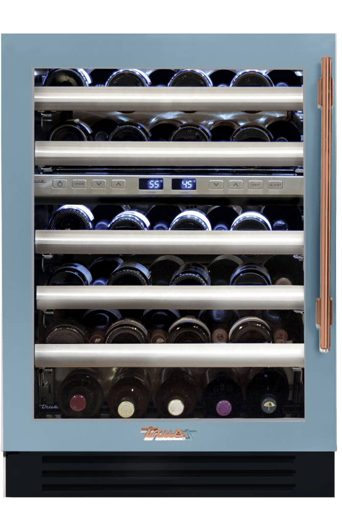 Undercounter Wine Cabinet, Left Hinged, Bluestone, Copper Hardware TWC24DZLOGCDSK152H03