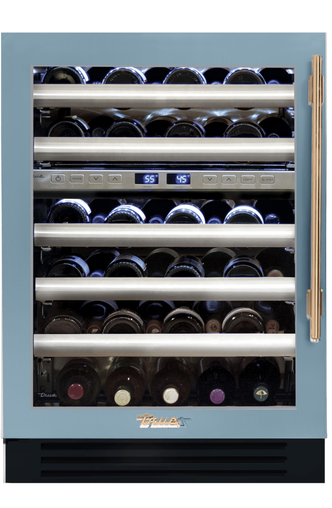 Undercounter Wine Cabinet, Left Hinged, Bluestone, Gold Hardware TWC24DZLOGCDSK152H08