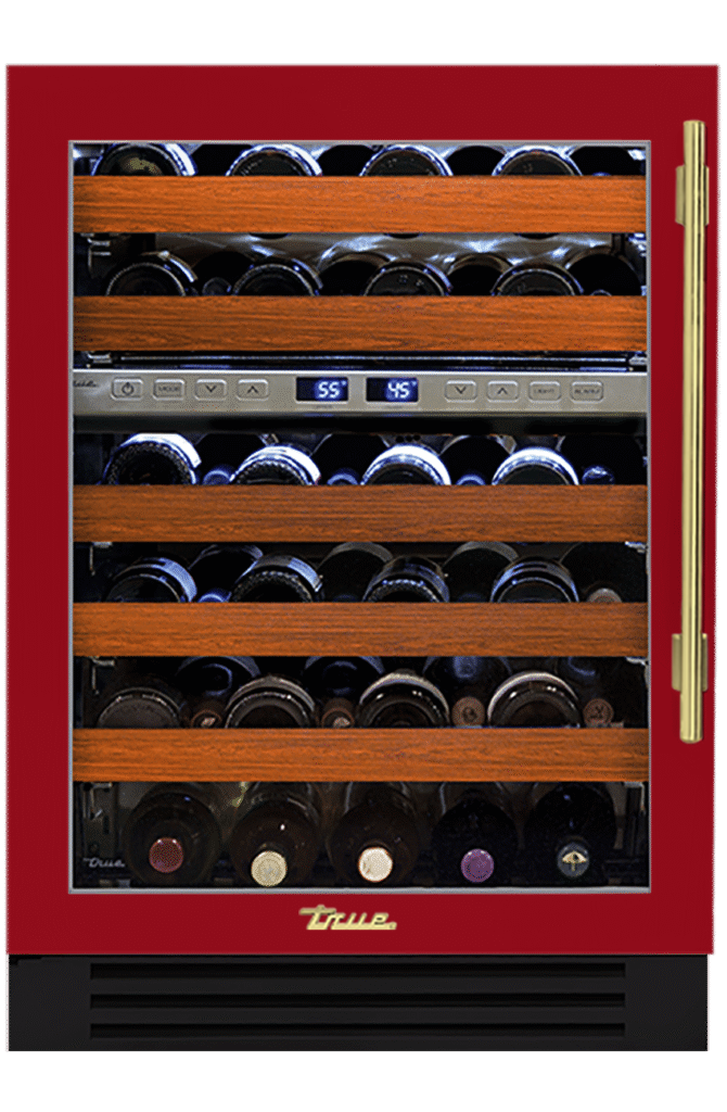 Undercounter Wine Cabinet, Left Hinged, Crimson, Brass Hardware TWC24DZLOGCDSK193H01