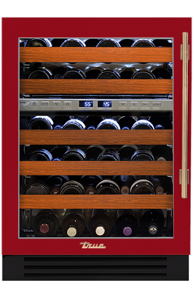 Undercounter Wine Cabinet, Left Hinged, Crimson, Gold Hardware TWC24DZLOGCDSK193H08