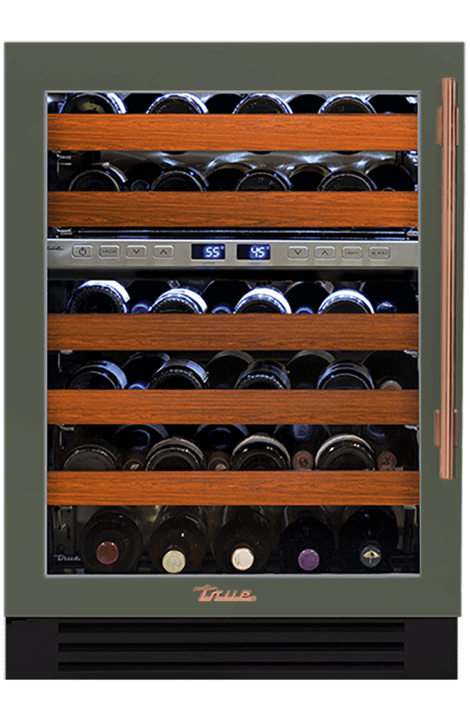 Undercounter Wine Cabinet, Left Hinged, Olive, Copper Hardware TWC24DZLOGCDSK238H03