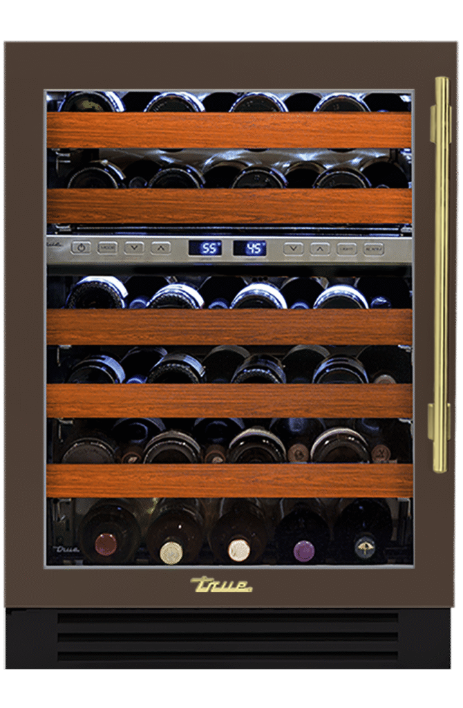 Undercounter Wine Cabinet, Left Hinged, Espresso, Brass Hardware TWC24DZLOGCDSK305H01