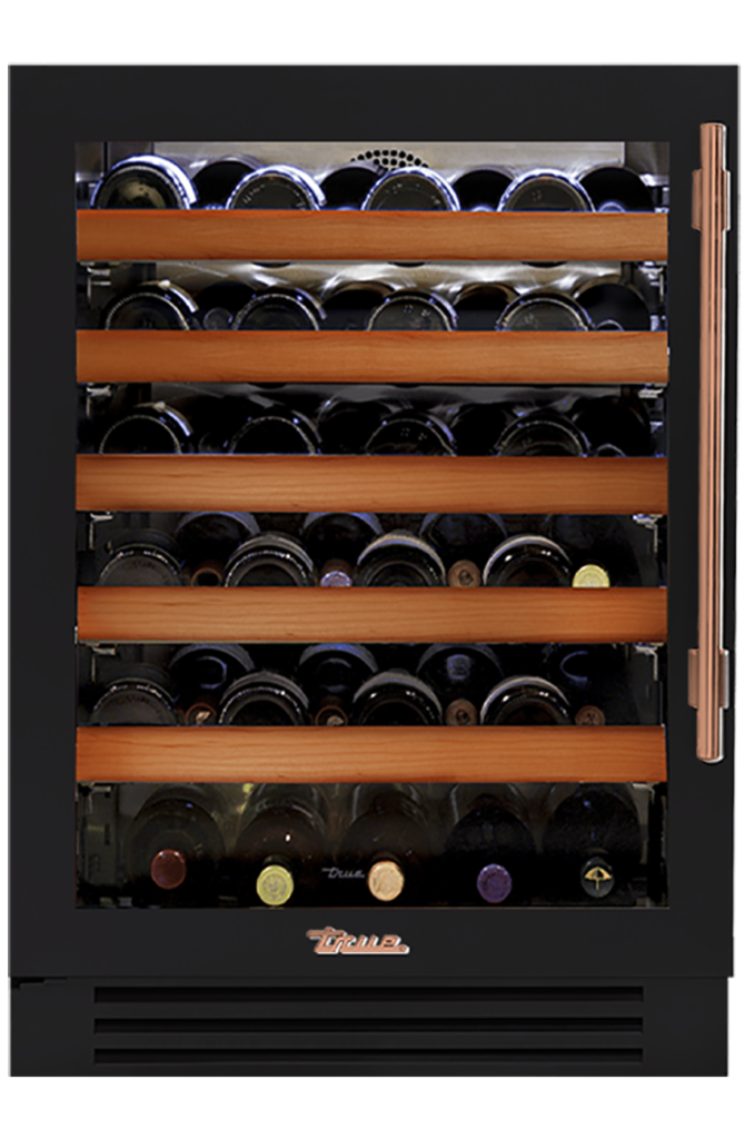 Undercounter Wine Cabinet, Left Hinged, Matte Black, Copper Hardware TWC24LOGCDSK027H03