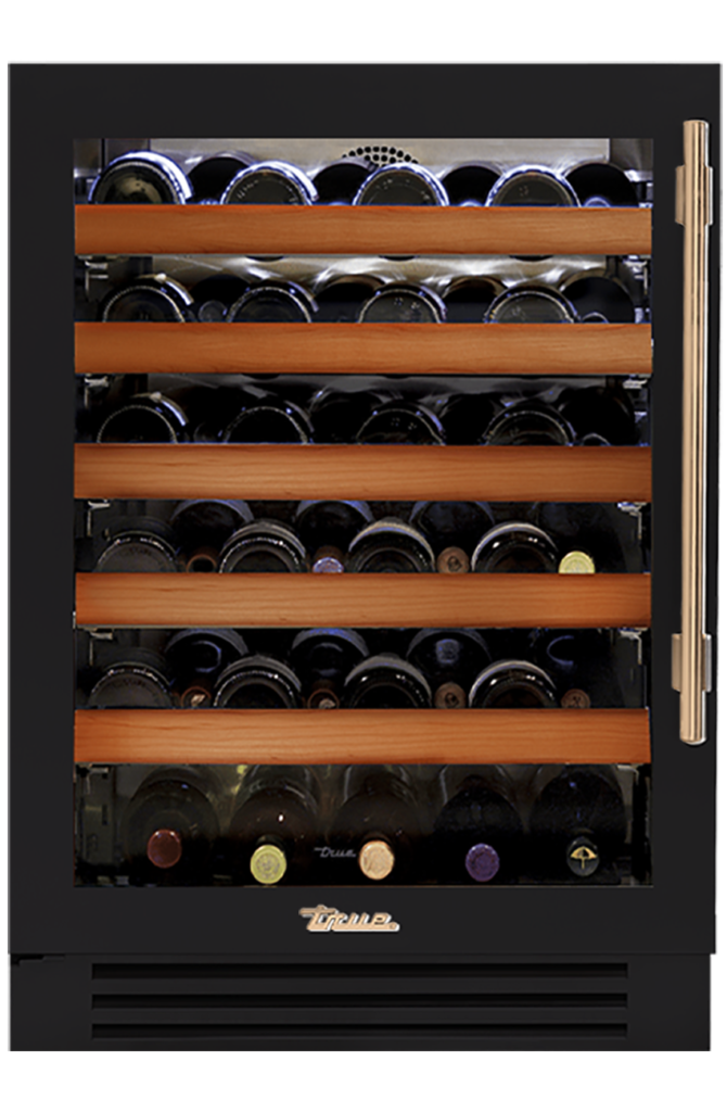 Undercounter Wine Cabinet, Left Hinged, Matte Black, Gold Hardware TWC24LOGCDSK027H08