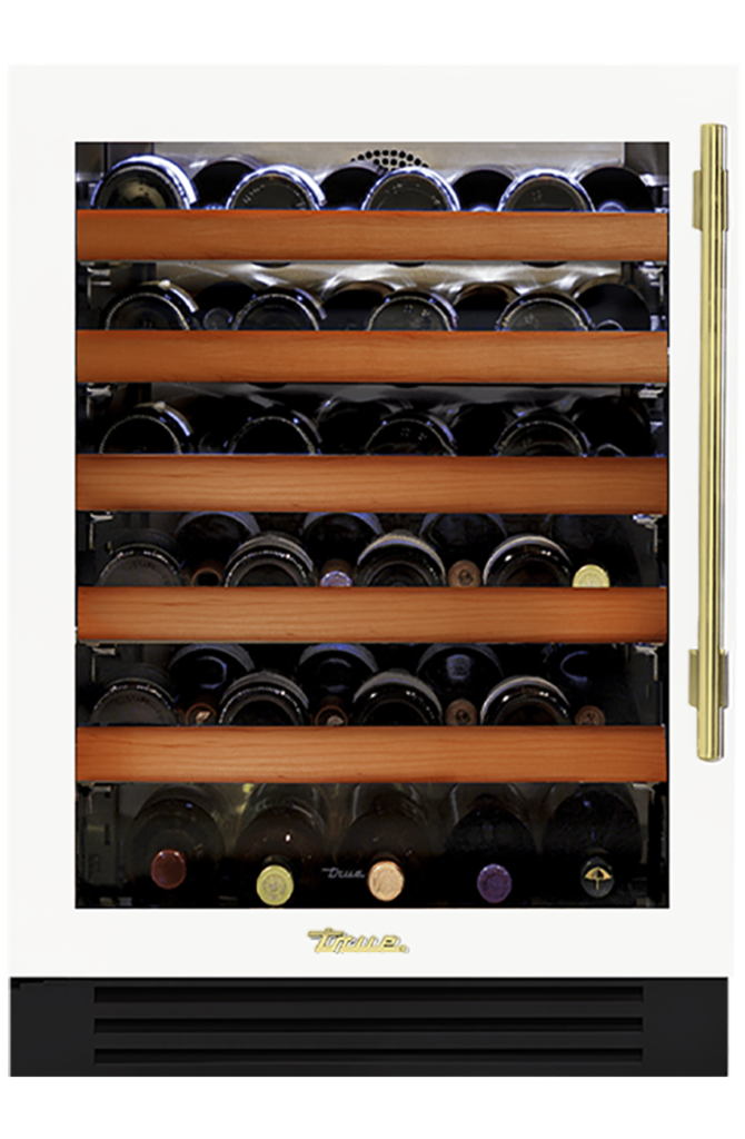 Undercounter Wine Cabinet, Left Hinged, Matte White, Brass Hardware TWC24LOGCDSK030H01