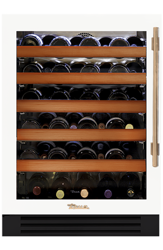 Undercounter Wine Cabinet, Left Hinged, Matte White, Gold Hardware TWC24LOGCDSK030H08