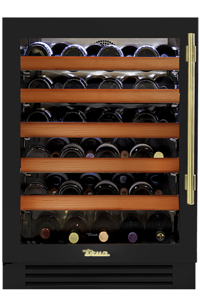Undercounter Wine Cabinet, Left Hinged, Gloss Black, Brass Hardware TWC24LOGCDSK044H01