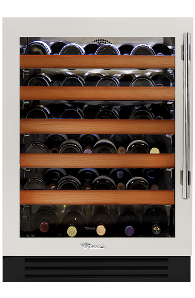 Undercounter Wine Cabinet, Left Hinged, Antique White, Chrome Hardware TWC24LOGCDSK050H02