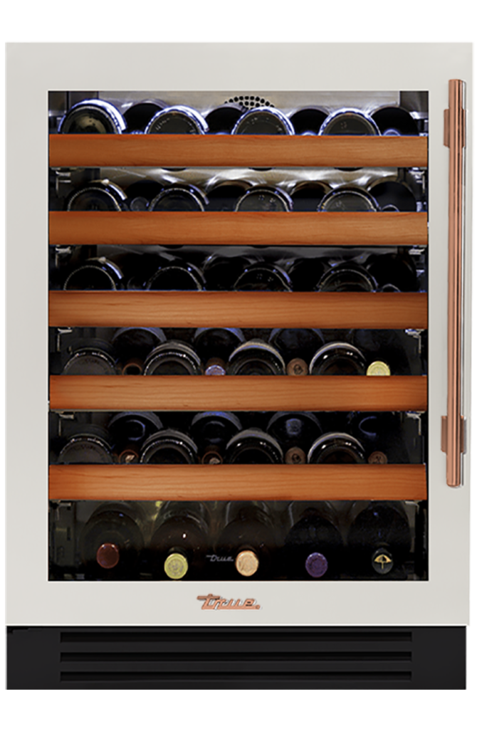 Undercounter Wine Cabinet, Left Hinged, Antique White, Copper Hardware TWC24LOGCDSK050H03