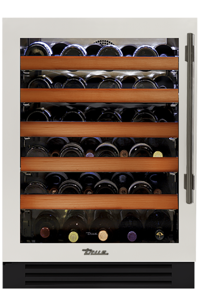 Undercounter Wine Cabinet, Left Hinged, Antique White, Pewter Hardware TWC24LOGCDSK050H05