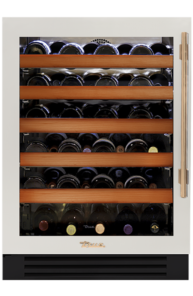 Undercounter Wine Cabinet, Left Hinged, Antique White, Gold Hardware TWC24LOGCDSK050H08