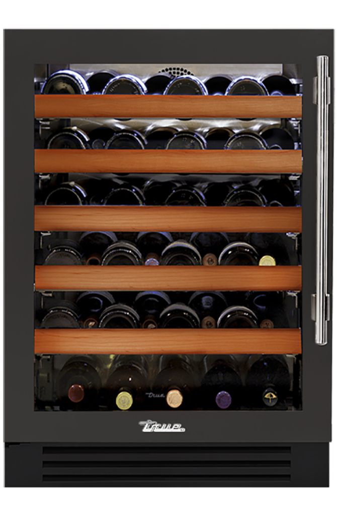 Undercounter Wine Cabinet, Left Hinged, Ultra Matte Black, Chrome Hardware TWC24LOGCDSK085H02