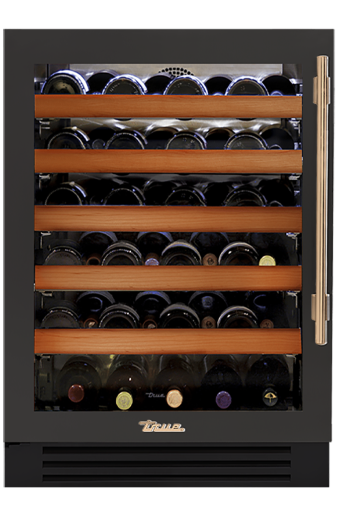 Undercounter Wine Cabinet, Left Hinged, Ultra Matte Black, Gold Hardware TWC24LOGCDSK085H08