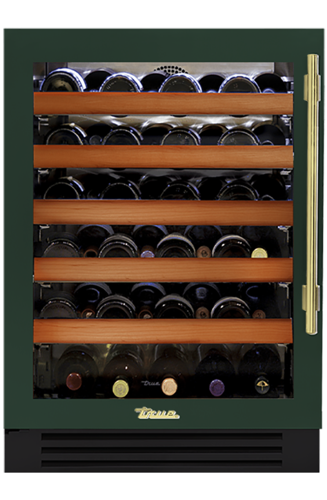 Undercounter Wine Cabinet, Left Hinged, Emerald, Brass Hardware TWC24LOGCDSK086H01