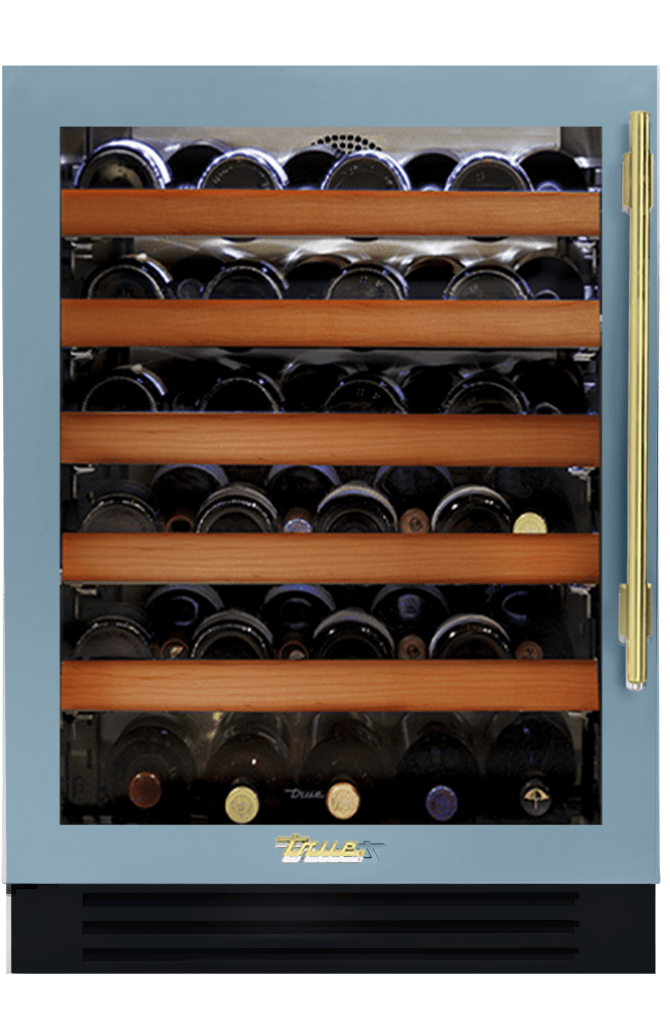 Undercounter Wine Cabinet, Left Hinged, Bluestone, Brass Hardware TWC24LOGCDSK152H01
