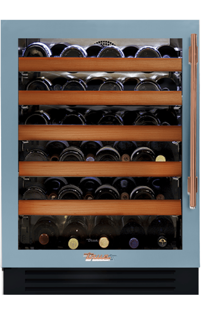 Undercounter Wine Cabinet, Left Hinged, Bluestone, Copper Hardware TWC24LOGCDSK152H03