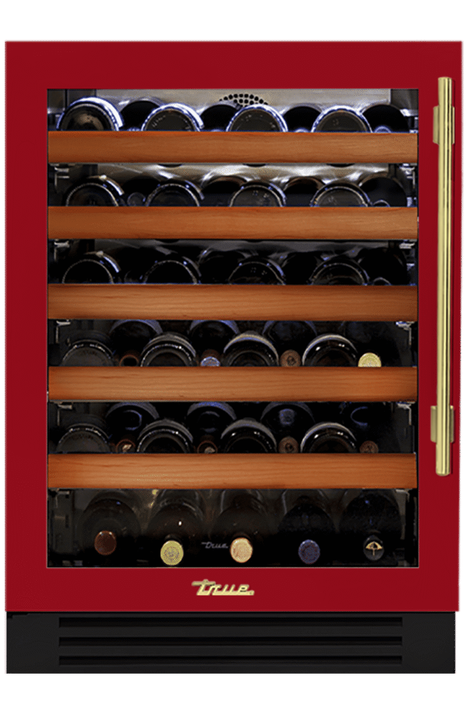 Undercounter Wine Cabinet, Left Hinged, Crimson, Brass Hardware TWC24LOGCDSK193H01
