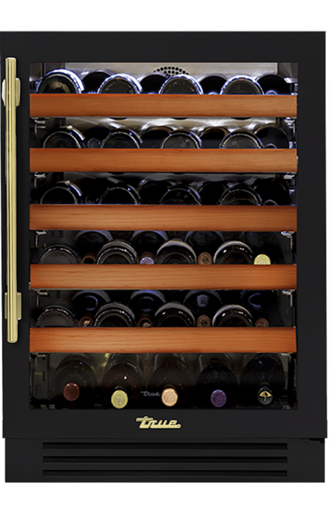 Undercounter Wine Cabinet, Right Hinged, Matte Black, Brass Hardware TWC24ROGCDSK027H01