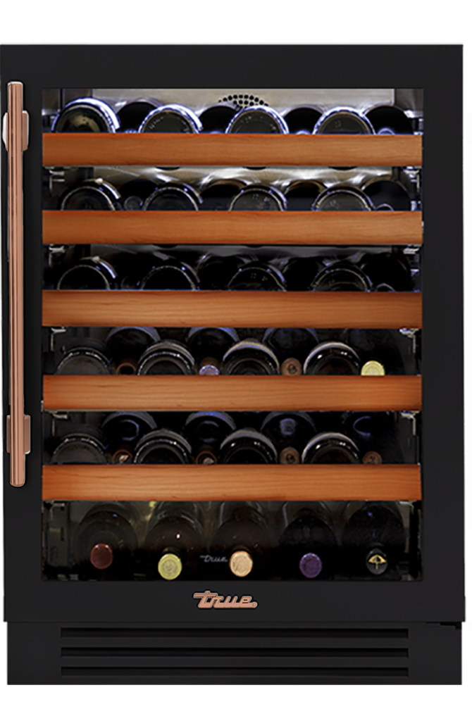 Undercounter Wine Cabinet, Right Hinged, Matte Black, Copper Hardware TWC24ROGCDSK027H03
