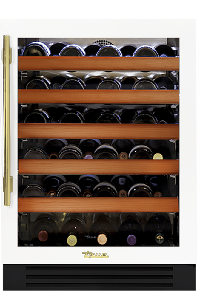 Undercounter Wine Cabinet, Right Hinged, Matte White, Brass Hardware TWC24ROGCDSK030H01