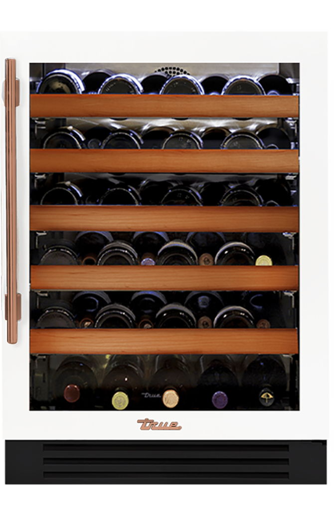 Undercounter Wine Cabinet, Right Hinged, Matte White, Copper Hardware TWC24ROGCDSK030H03