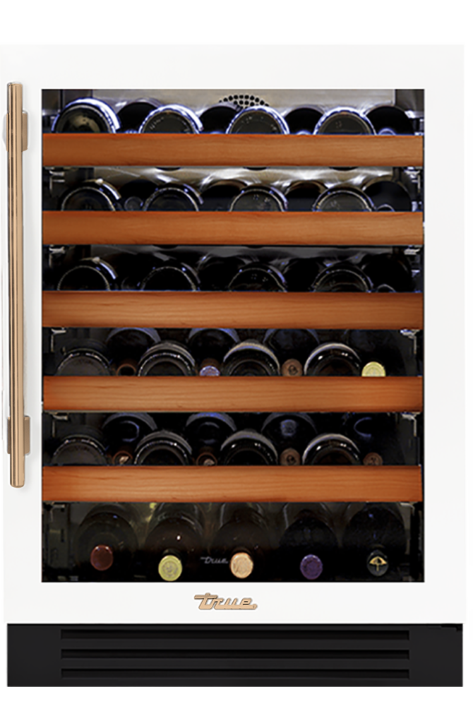 Undercounter Wine Cabinet, Right Hinged, Matte White, Gold Hardware TWC24ROGCDSK030H08