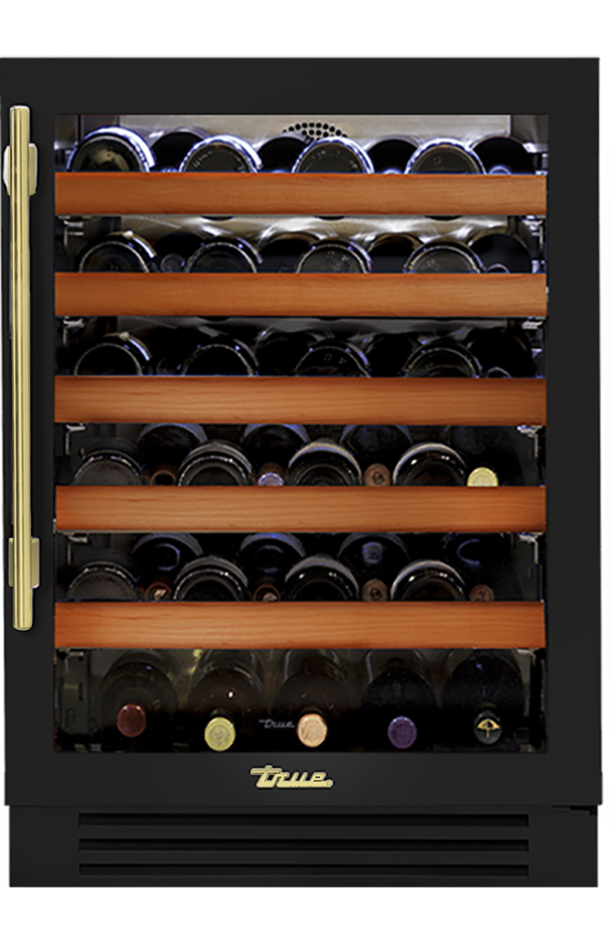 Undercounter Wine Cabinet, Right Hinged, Gloss Black, Brass Hardware TWC24ROGCDSK044H01