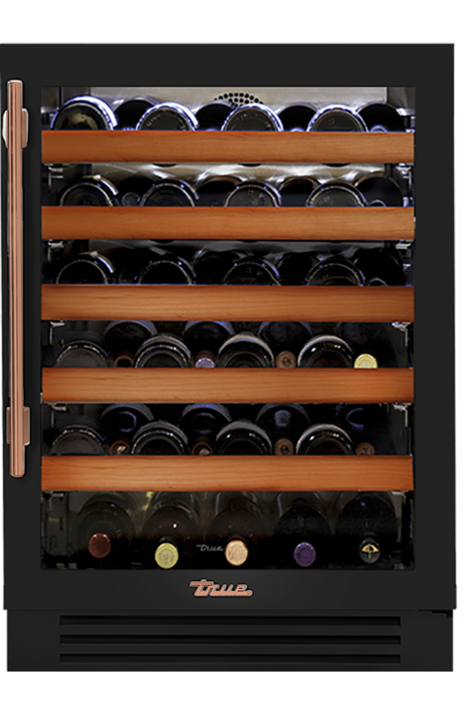 Undercounter Wine Cabinet, Right Hinged, Gloss Black, Copper Hardware TWC24ROGCDSK044H03