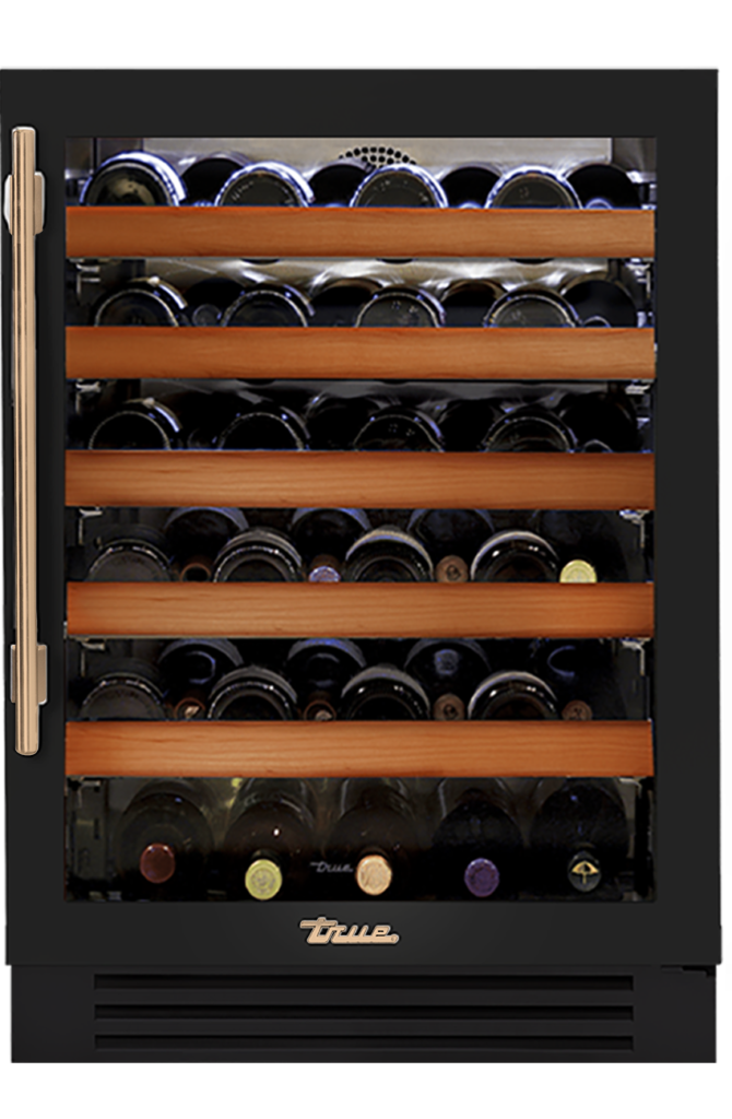 Undercounter Wine Cabinet, Right Hinged, Gloss Black, Gold Hardware TWC24ROGCDSK044H08