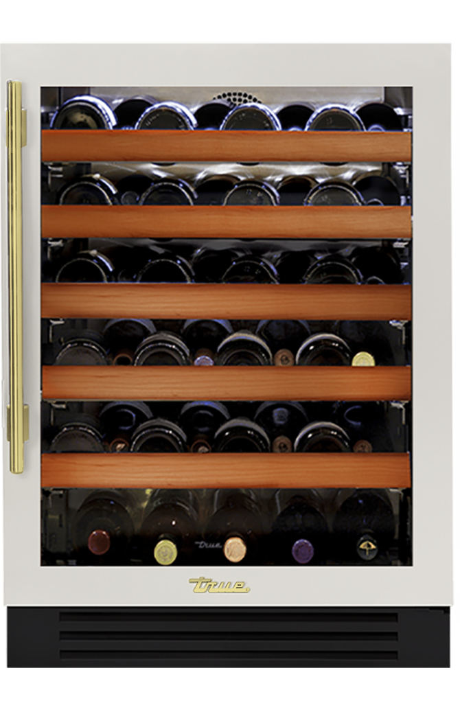 Undercounter Wine Cabinet, Right Hinged, Antique White, Brass Hardware TWC24ROGCDSK050H01
