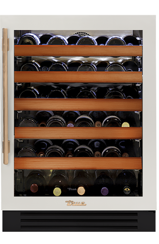 Undercounter Wine Cabinet, Right Hinged, Antique White, Gold Hardware TWC24ROGCDSK050H08