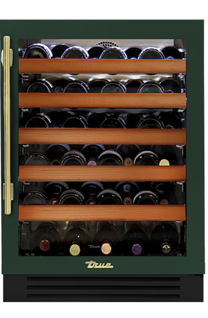 Undercounter Wine Cabinet, Right Hinged, Emerald, Brass Hardware TWC24ROGCDSK086H01