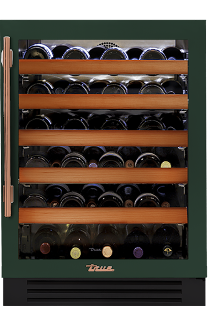 Undercounter Wine Cabinet, Right Hinged, Emerald, Copper Hardware TWC24ROGCDSK086H03