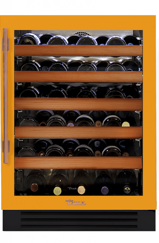 Undercounter Wine Cabinet, Right Hinged, Saffron, Copper Hardware TWC24ROGCDSK103H03