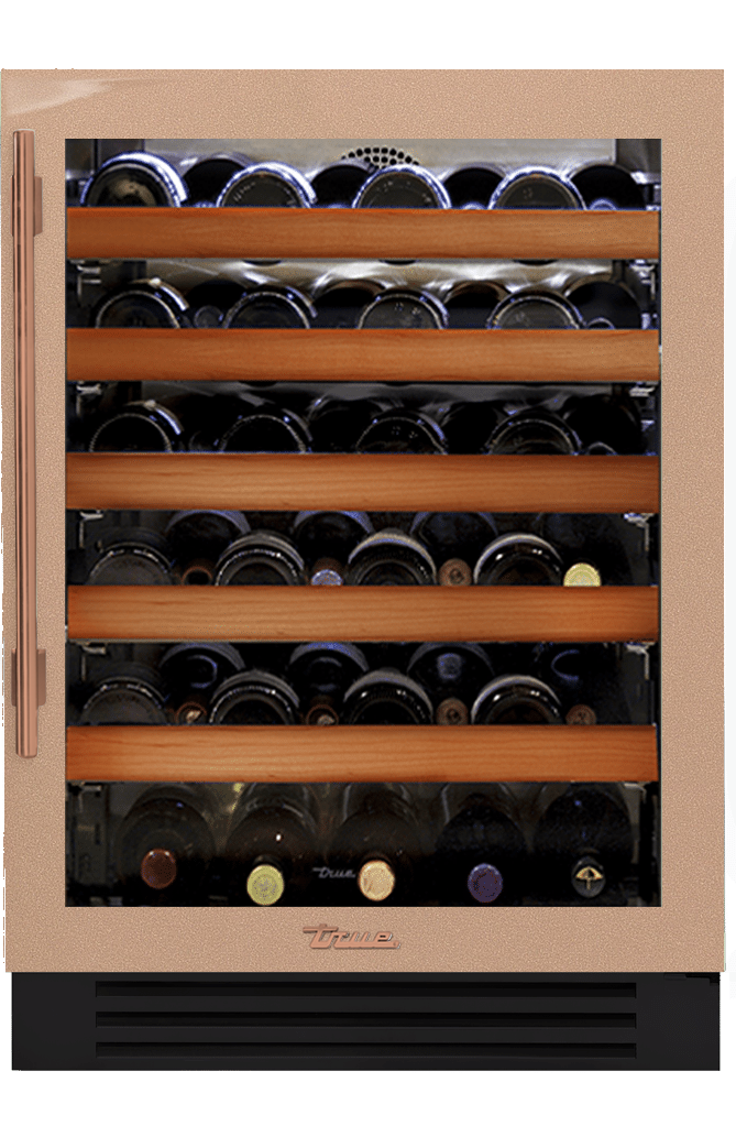 Undercounter Wine Cabinet, Right Hinged, Champagne, Copper Hardware TWC24ROGCDSK179H03