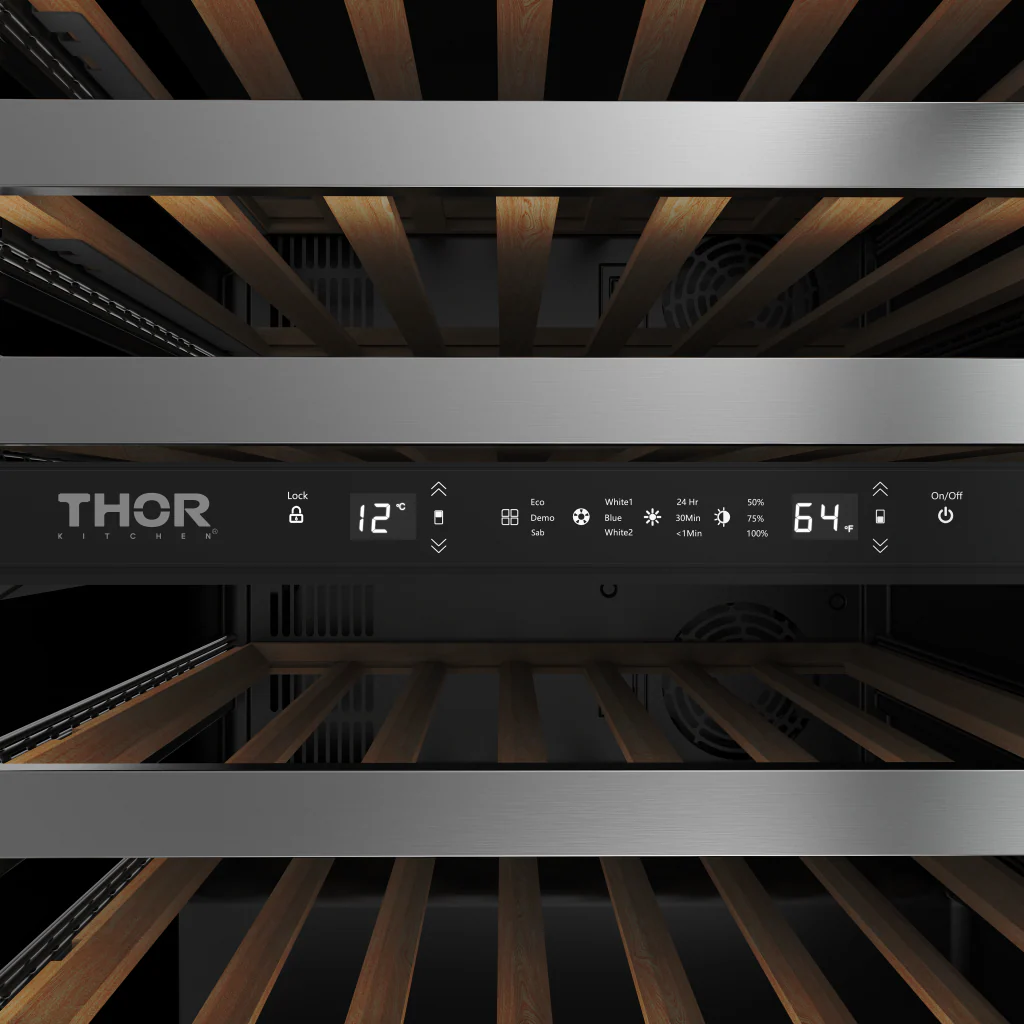 24 Inch Undercounter Dual Zone Wine Cooler, 46 Bottle Capacity Thor Kitchen TWC24UD