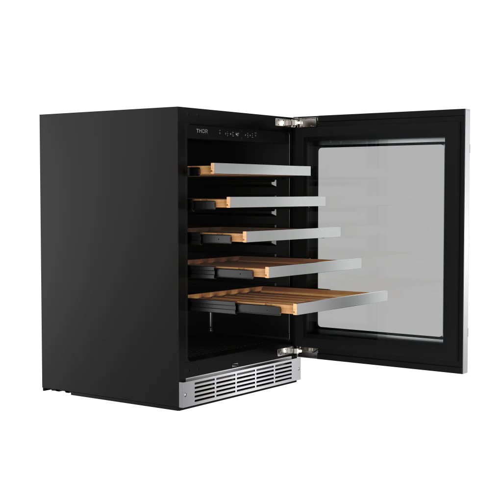 24 Inch Single Zone Wine Cooler, 46 Wine Bottle Capacity Thor Kitchen TWC24US