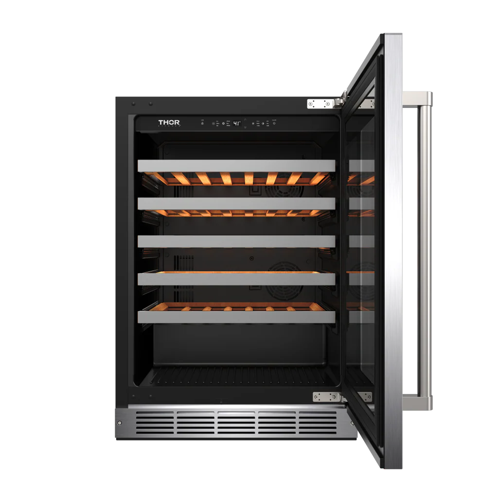 24 Inch Single Zone Wine Cooler, 46 Wine Bottle Capacity Thor Kitchen TWC24US