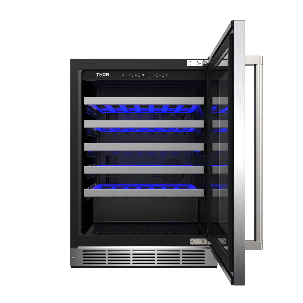 24 Inch Single Zone Wine Cooler, 46 Wine Bottle Capacity Thor Kitchen TWC24US