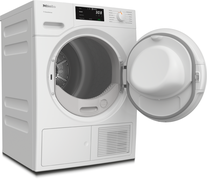 T1 Heat‑Pump Dryer: With Miele@home and FragranceDos for laundry that smells great. TXD160WP