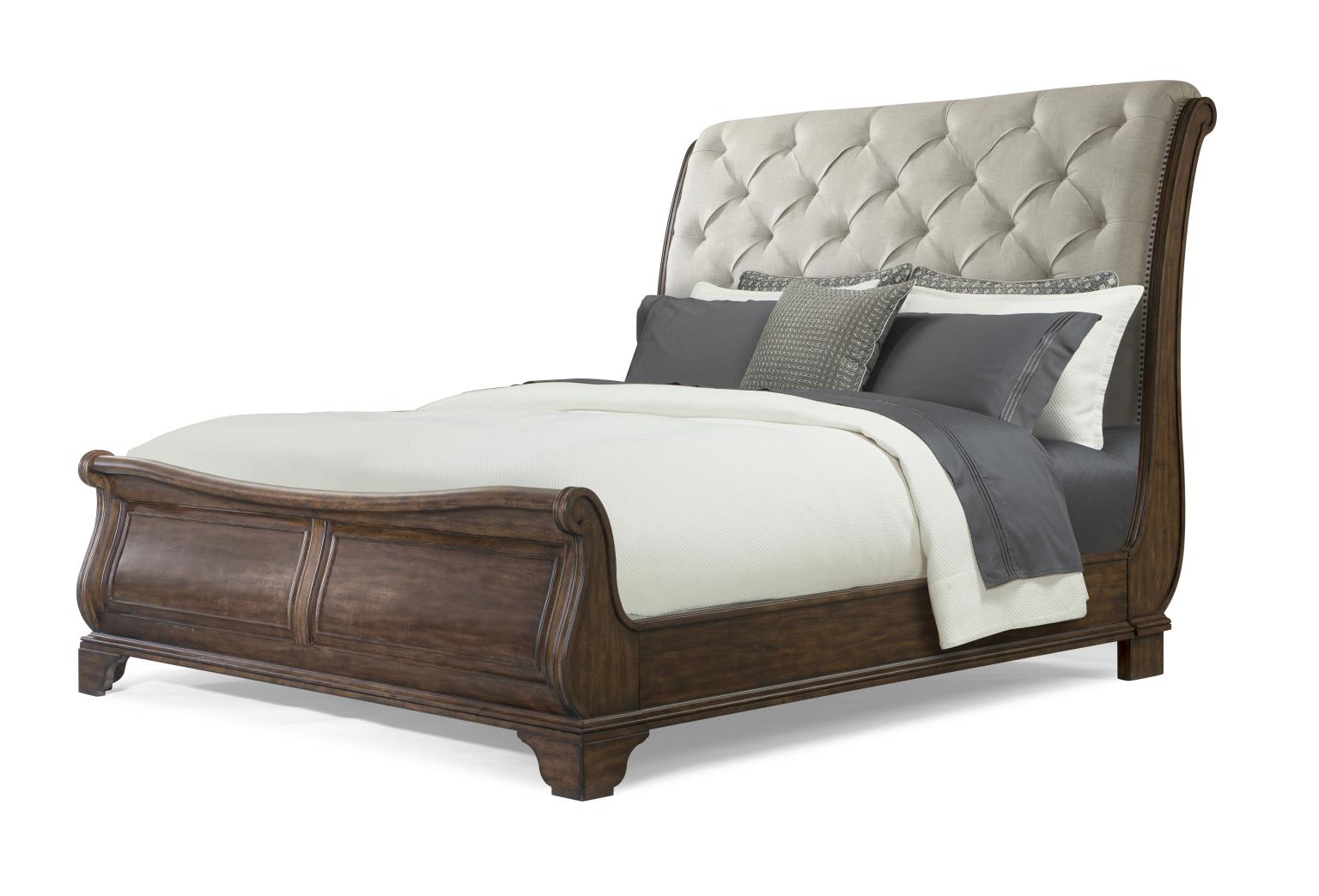 TY920 Trisha Yearwood Home BR Complete Dottie Upholstered Headboard Sleigh Bed Queen 5/0 TY920250K