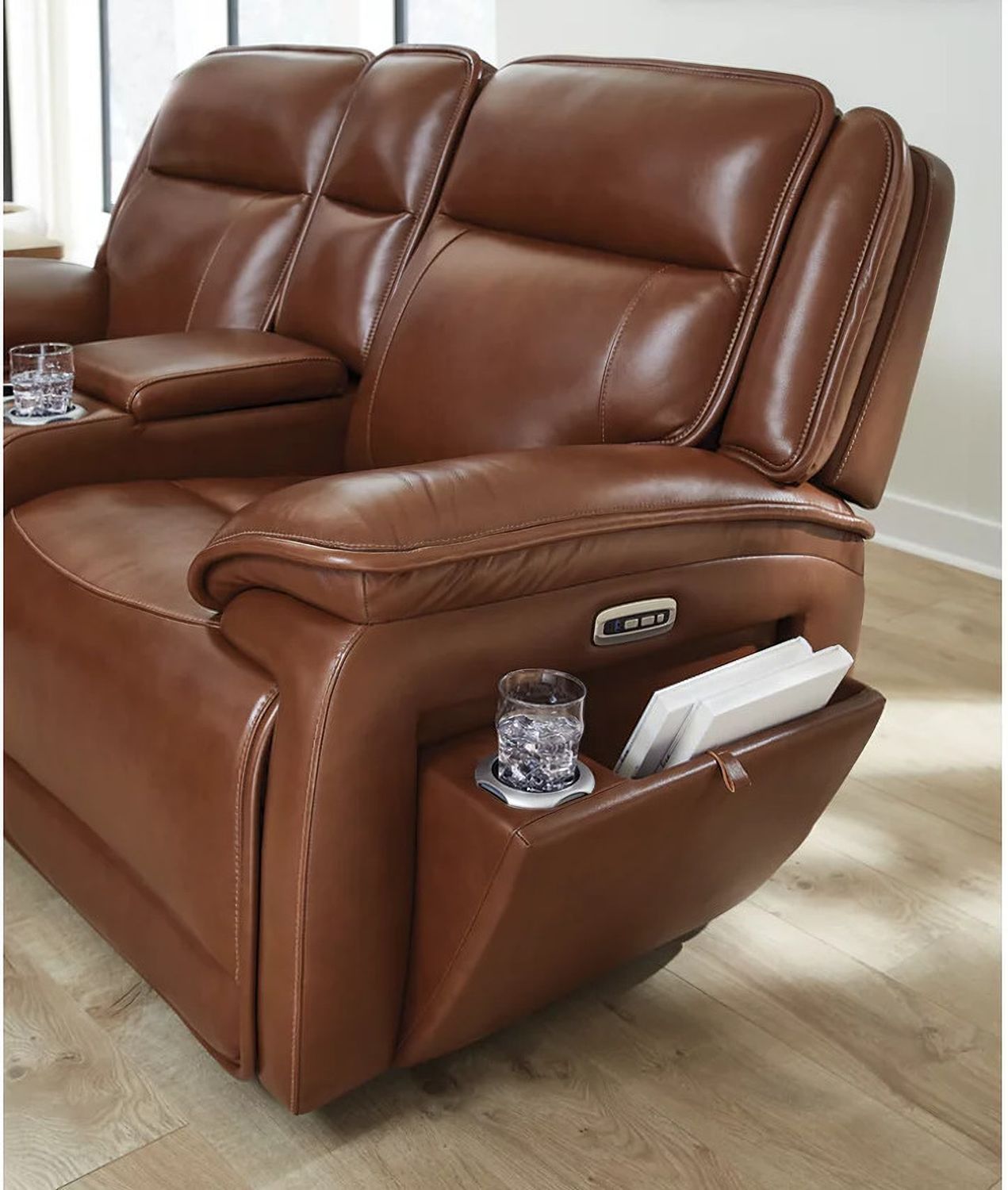 Healy Pier Power Reclining Loveseat with Console In Chocolate U1120418