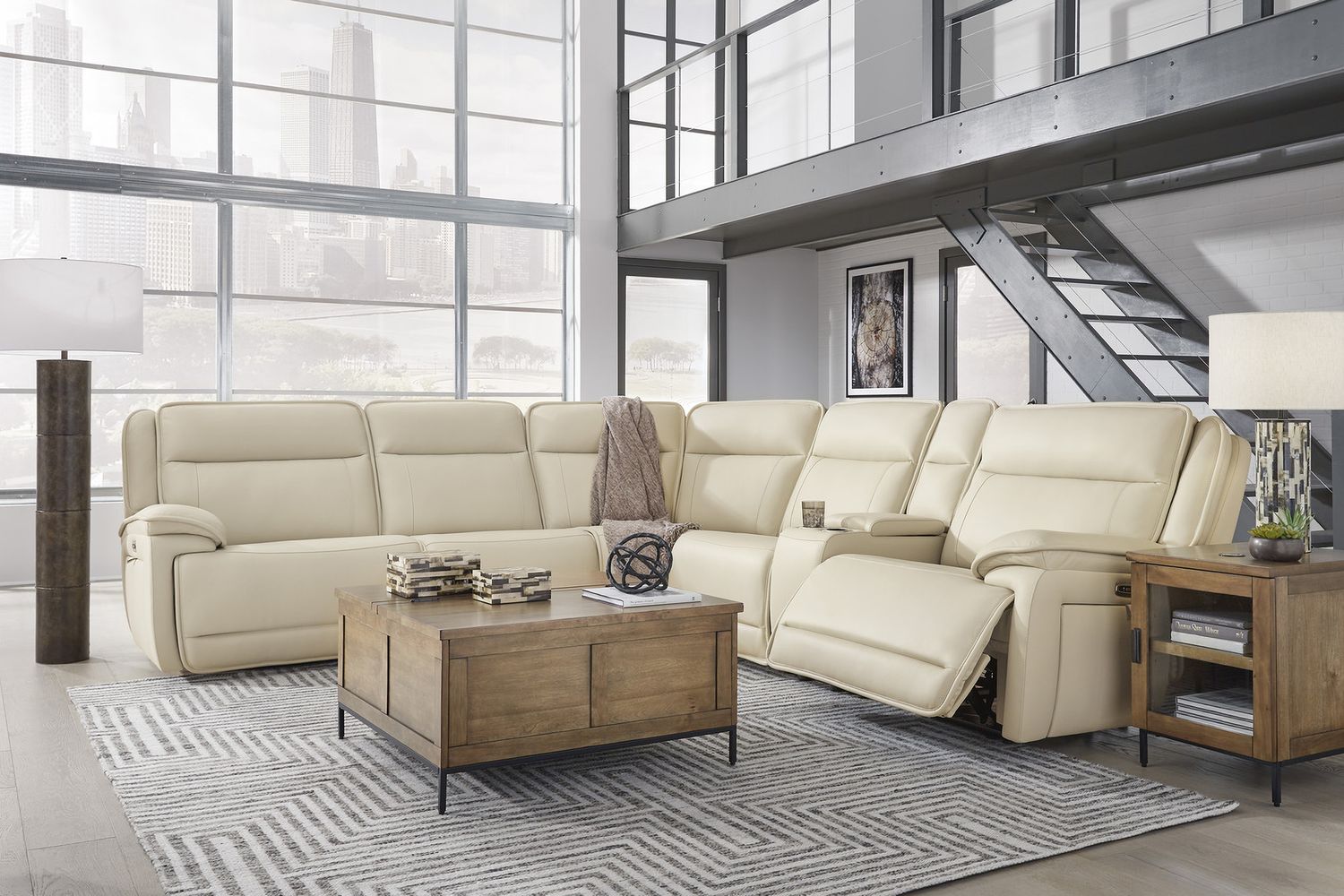 Double Deal 6-Piece Power Reclining Sectional In Almond U13001S1