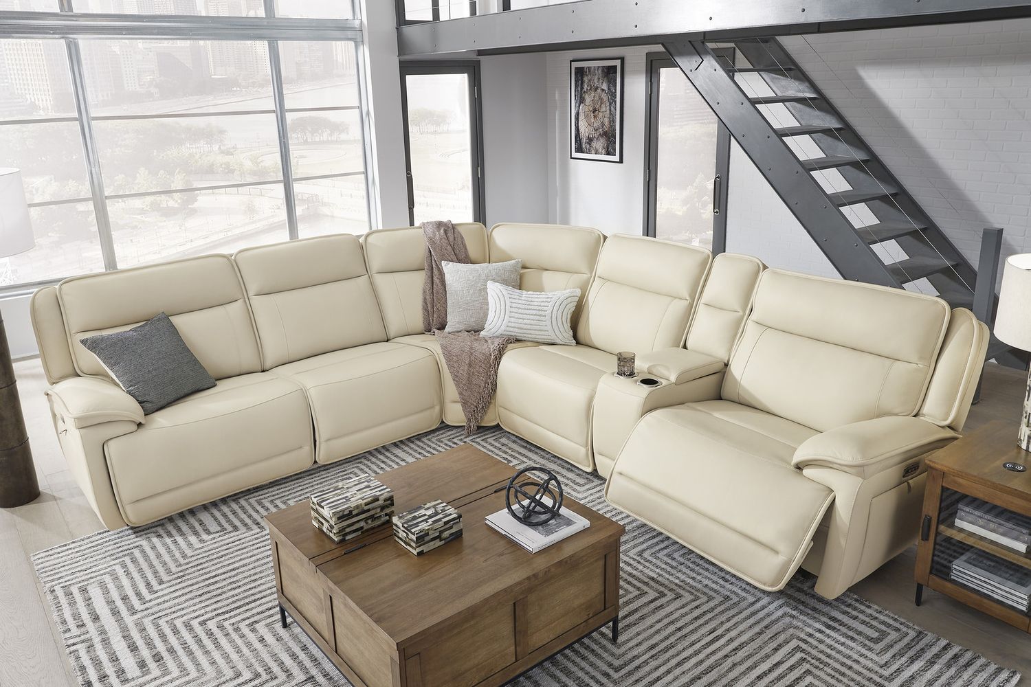 Double Deal 6-Piece Power Reclining Sectional In Almond U13001S1