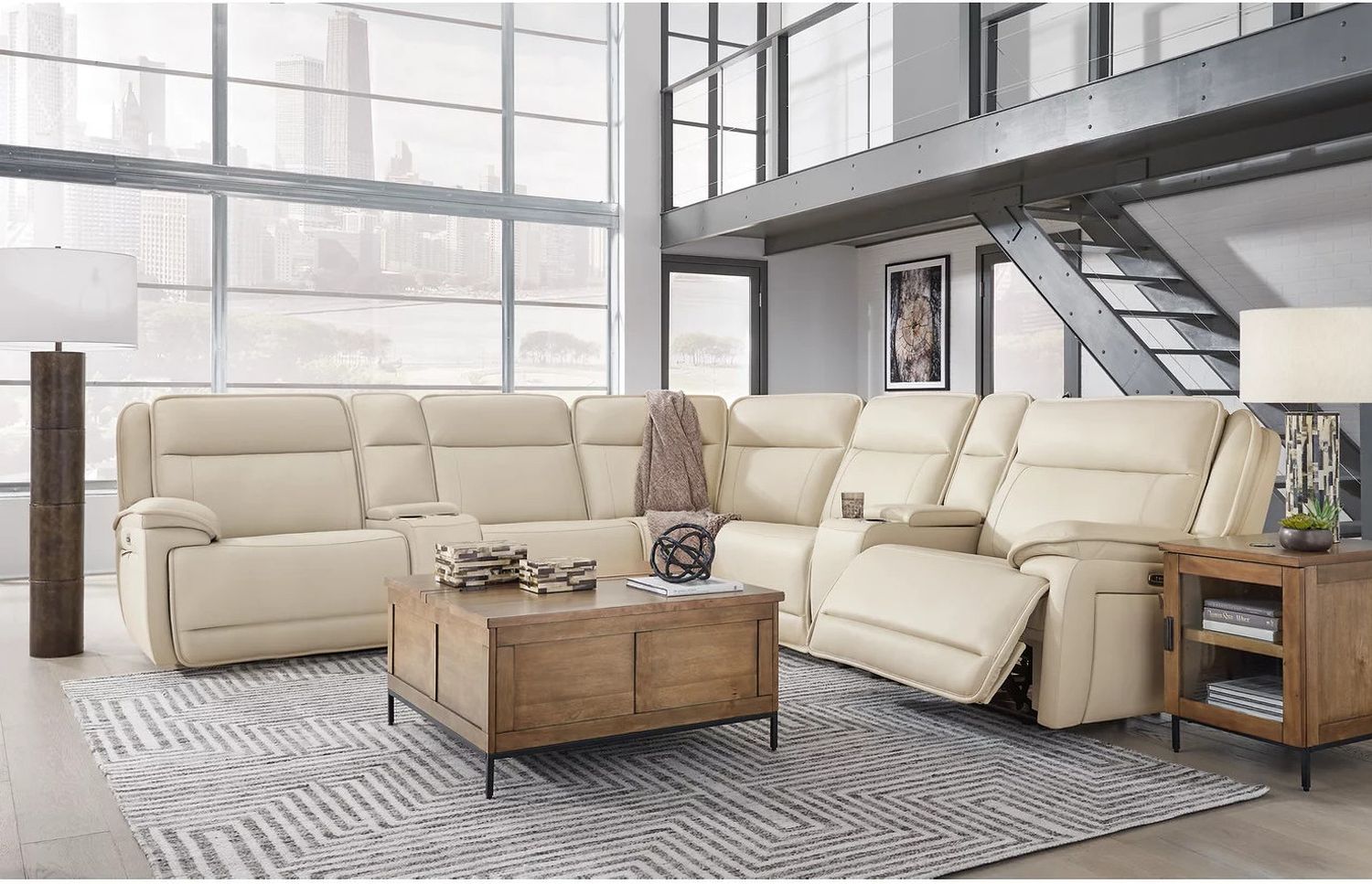 Double Deal 7-Piece Reclining Sectional with 2 Consoles In Almond U13001S9