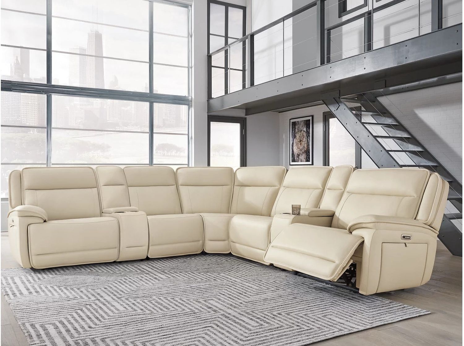 Double Deal 7-Piece Reclining Sectional with 2 Consoles In Almond U13001S9