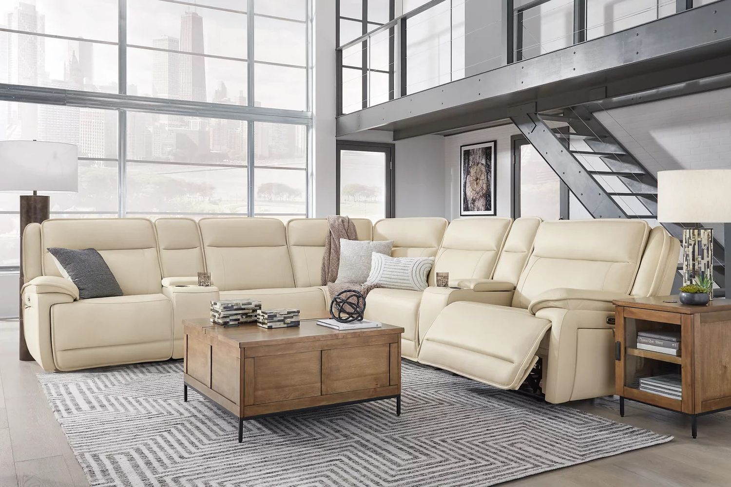 Double Deal 7-Piece Reclining Sectional with 2 Consoles In Almond U13001S9