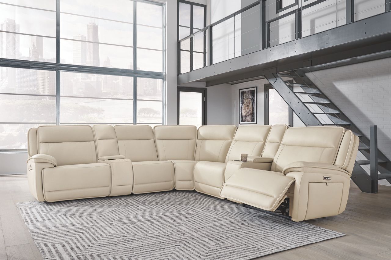 Double Deal 7-Piece Reclining Sectional with 2 Consoles In Almond U13001S9
